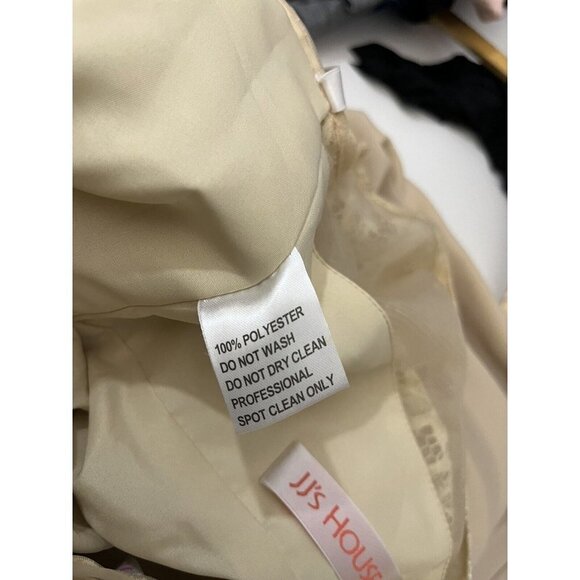 JJ’S House Dress Women 12 Formal Gown Champagne Lace Slit Long Lined Button Back - Picture 10 of 13